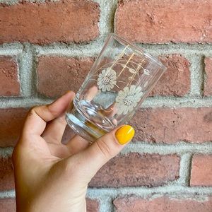 Vintage Juice Glasses with Yellow Etching